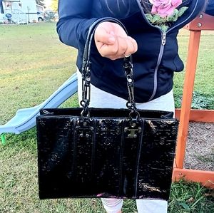 Tory Burch Nico luxe black patent leather tote